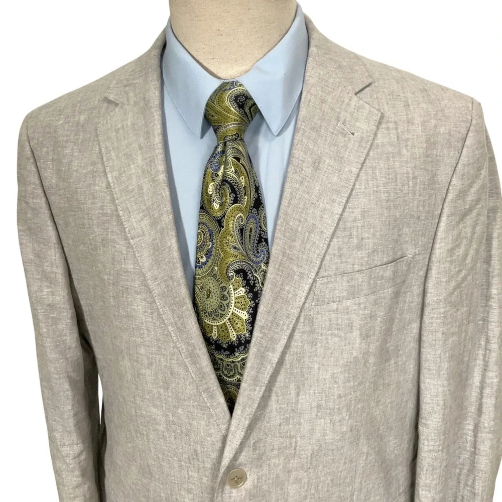 JOE Joseph Abboud Blazer Mens 46R Gray Slim Fit Spring Lightweight Linen Cotton
